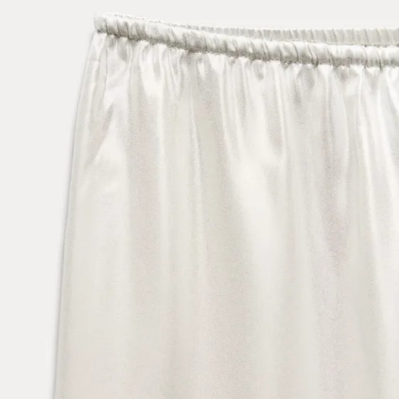 New Zara Shiny Silver Mid Rise Elastic Waist Wide-Leg Pajama Style Pants Medium - Picture 5 of 12